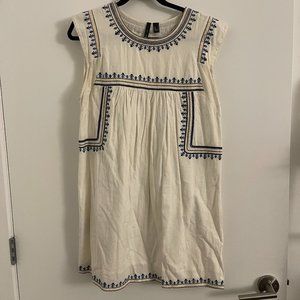 Mango White Embroidered Cap Sleeve Dress
